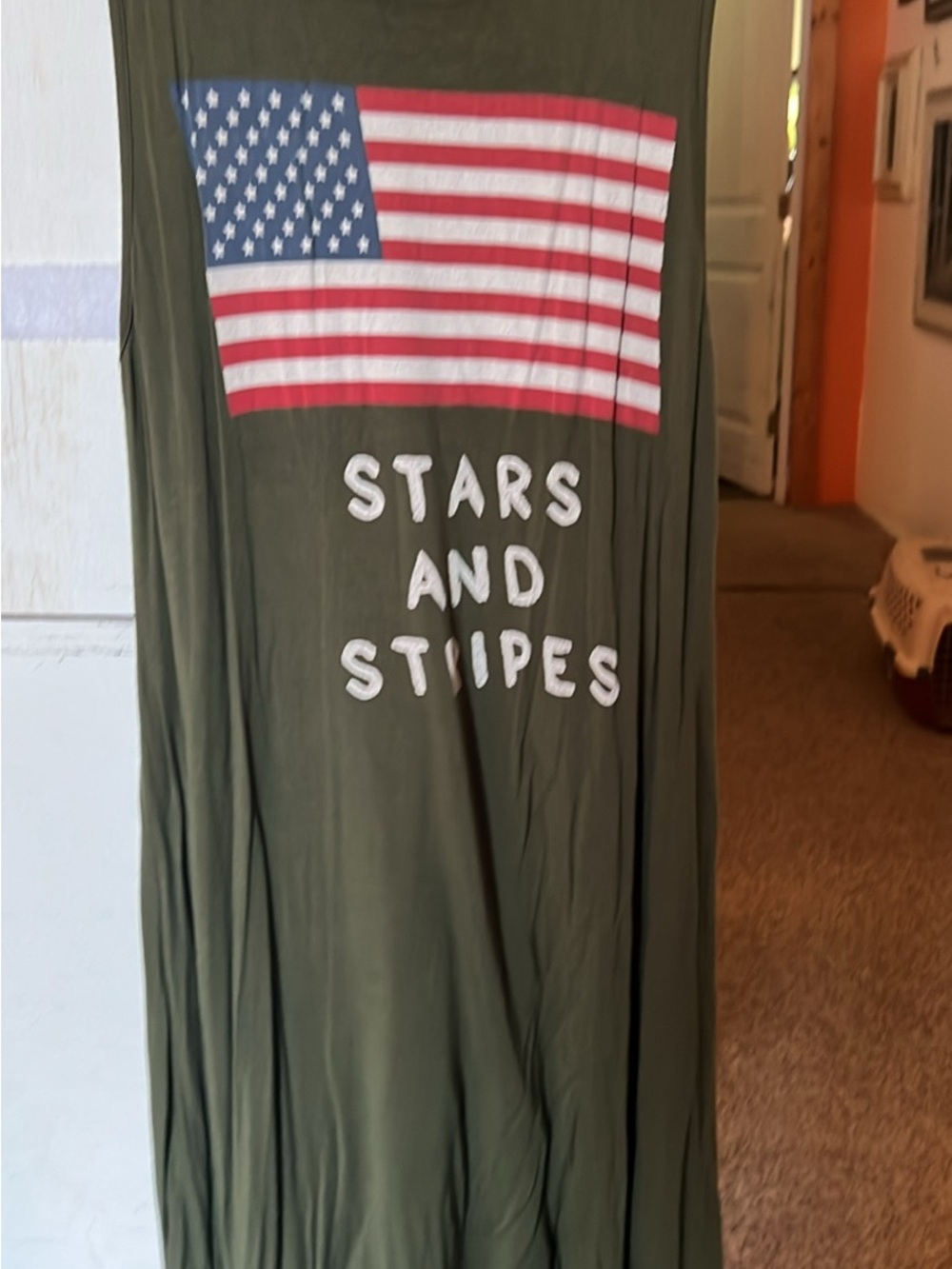 Olive Green Maxi Dress with American Flag Graphic